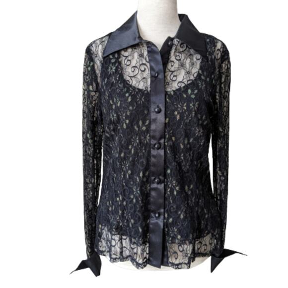 Sandra Darren 2-piece Satin Trim Lace Tank Blouse 6 - Picture 1 of 13